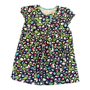 Hanna Andersson Girls Dress – Green & Navy Floral Print – Size 130 (8–10)